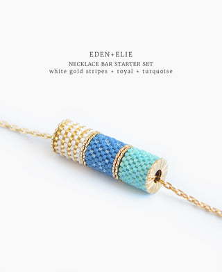 EDEN + ELIE Necklace Bar 3 bead starter set - mint + turquoise + white gold striped