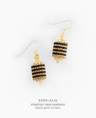 EDEN + ELIE Everyday Drop Earrings - black gold striped