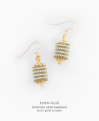 EDEN + ELIE Everyday Drop Earrings - mint gold striped