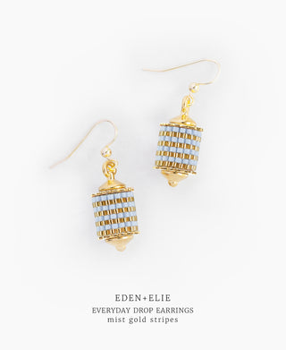 EDEN + ELIE Everyday Drop Earrings - mist gold striped