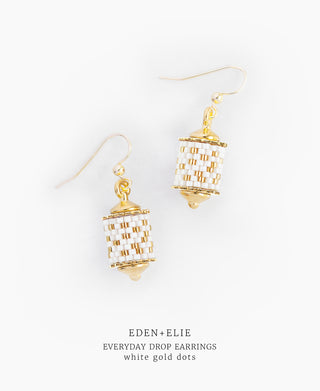 EDEN + ELIE Everyday Drop Earrings - white gold dots
