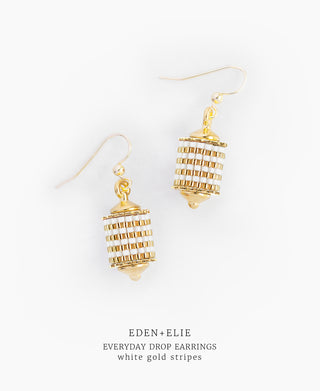 EDEN + ELIE Everyday Drop Earrings - white gold striped