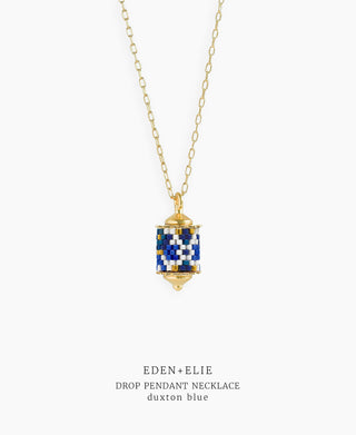Gold Charm Bracelet + Drop Pendant Necklace Set - Duxton Blue