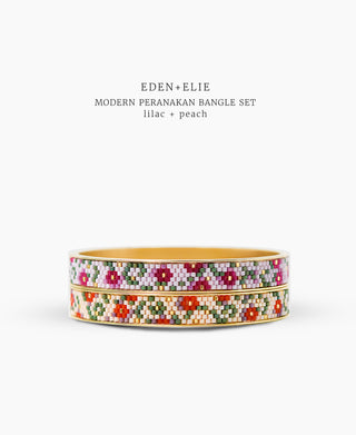 EDEN + ELIE Modern Peranakan gold narrow bangles set of 2 - lilac + peach