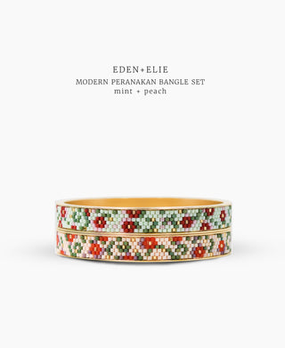 EDEN + ELIE Modern Peranakan gold narrow bangles set of 2 - mint + peach