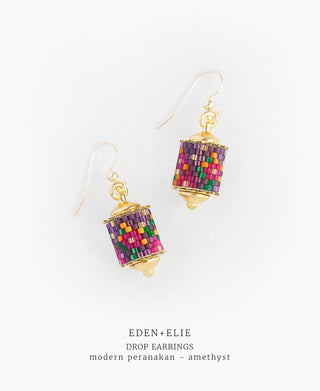 EDEN + ELIE Modern Peranakan drop earrings - amethyst