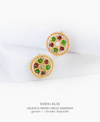 EDEN + ELIE Celestia Prism Circle Earrings - Garnet + Chrome Diopside