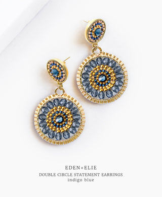 EDEN + ELIE Double Circle Statement Earrings - Indigo Blue