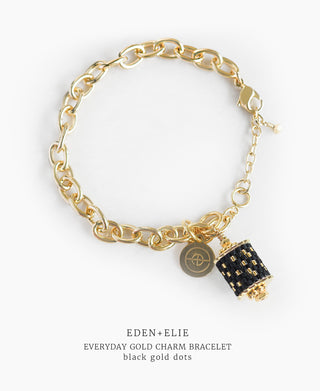 EDEN + ELIE Everyday Gold Charm Bracelet - black gold dots