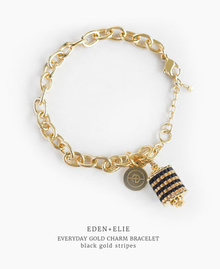 EDEN + ELIE Everyday Gold Charm Bracelet - black gold striped