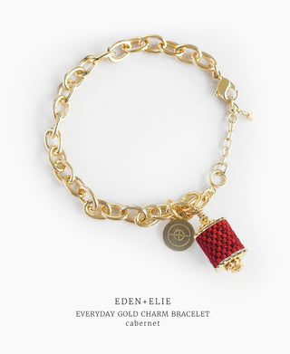 EDEN + ELIE Everyday Gold Charm Bracelet - cabernet red