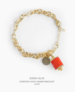 EDEN + ELIE Everyday Gold Charm Bracelet - coral red
