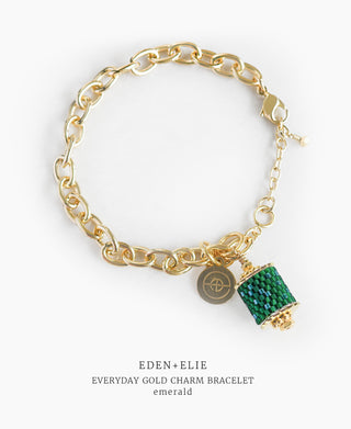 EDEN + ELIE Everyday Gold Charm Bracelet - emerald green