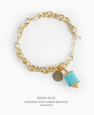 EDEN + ELIE Everyday Gold Charm Bracelet  - turquoise