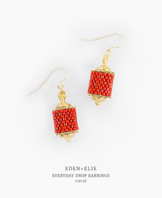 EDEN + ELIE Everyday Drop Earrings - coral red
