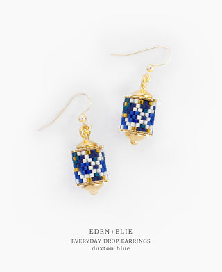 Gold Charm Bracelet + Drop Earrings Set - Duxton Blue