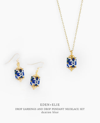 Drop Earrings + Drop Pendant Necklace Set - Duxton Blue