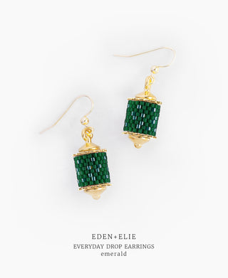EDEN + ELIE Everyday Drop Earrings - emerald green