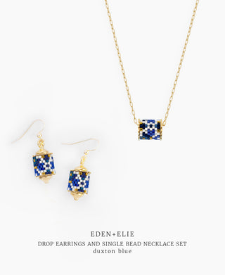 Drop Earrings + Single Bead Necklace Set - Duxton Blue