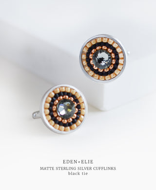 EDEN + ELIE Artisan Woven Sterling Silver Cuff Links - black tie