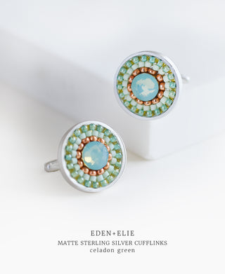 EDEN + ELIE Artisan Woven Sterling Silver Cuff Links - celadon green