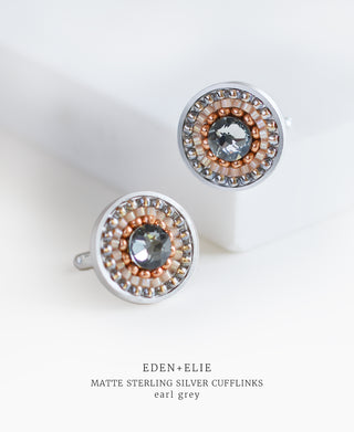 EDEN + ELIE Artisan Woven Sterling Silver Cuff Links - earl grey