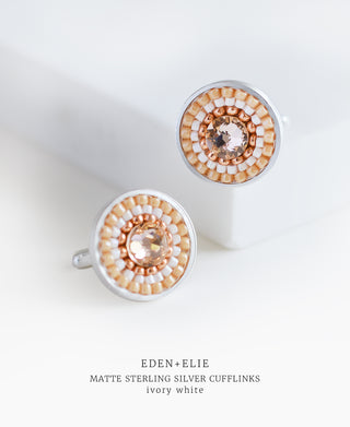 EDEN + ELIE Artisan Woven Sterling Silver Cuff Links - ivory white