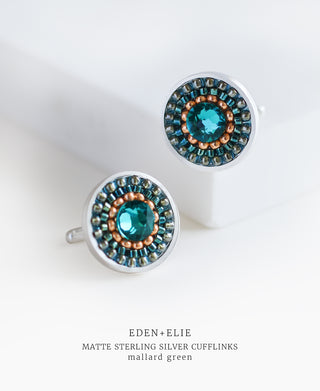 EDEN + ELIE Artisan Woven Sterling Silver Cuff Links - mallard green