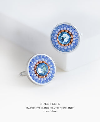 EDEN + ELIE Artisan Woven Sterling Silver Cuff Links - true blue