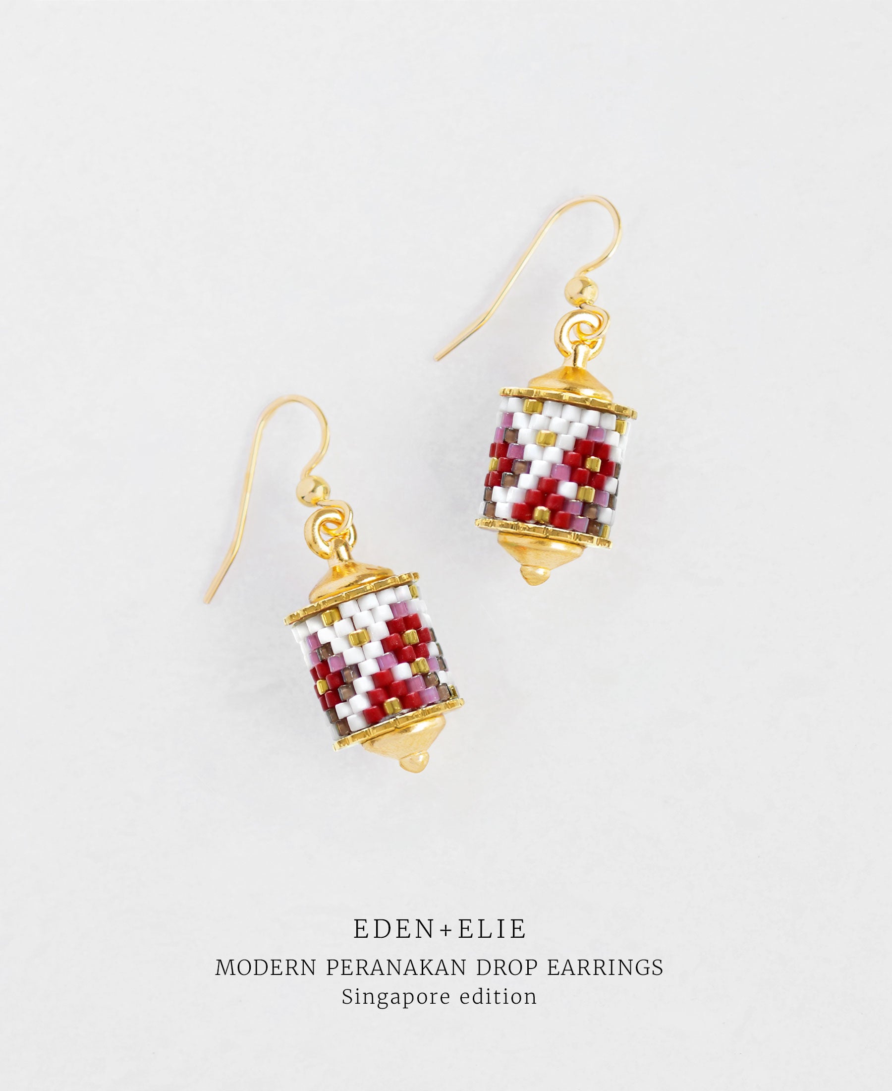 EDEN + ELIE Modern Peranakan drop earrings - Singapore edition