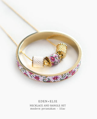 EDEN + ELIE Modern Peranakan adjustable length necklace + bangle gift set - lilac
