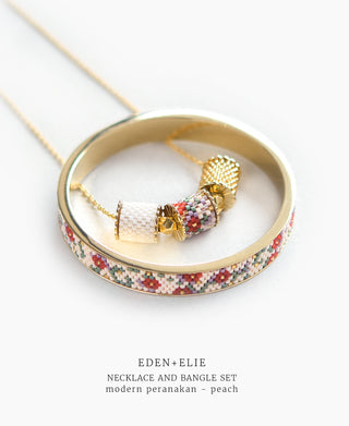 EDEN + ELIE Modern Peranakan adjustable length necklace + bangle gift set - peach
