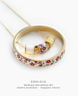 EDEN + ELIE Modern Peranakan adjustable length necklace + bangle gift set - singapore edition