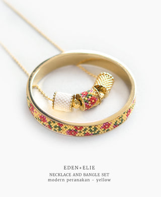EDEN + ELIE Modern Peranakan adjustable length necklace + bangle gift set - yellow