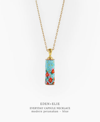 EDEN + ELIE Modern Peranakan capsule pendant necklace - blue