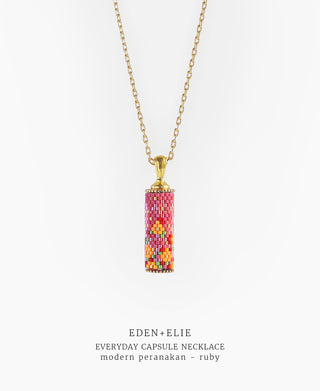 EDEN + ELIE Modern Peranakan capsule pendant necklace - ruby