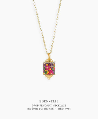 EDEN + ELIE Modern Peranakan drop pendant necklace - amethyst