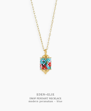 EDEN + ELIE Modern Peranakan drop pendant necklace - blue