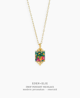 EDEN + ELIE Modern Peranakan drop pendant necklace - emerald