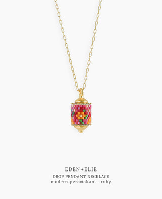 EDEN + ELIE Modern Peranakan drop pendant necklace - ruby
