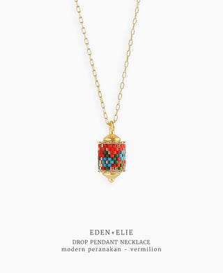 EDEN + ELIE Modern Peranakan drop pendant necklace - vermilion