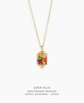 EDEN + ELIE Modern Peranakan drop pendant necklace - yellow