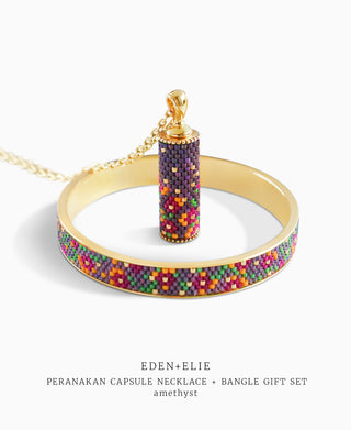 EDEN + ELIE Modern Peranakan capsule pendant necklace + bangle gift set - amethyst