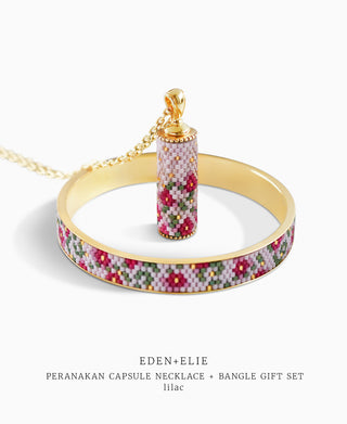 EDEN + ELIE Modern Peranakan capsule pendant necklace + bangle gift set - lilac
