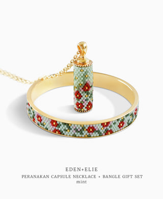 EDEN + ELIE Modern Peranakan capsule pendant necklace + bangle gift set - mint