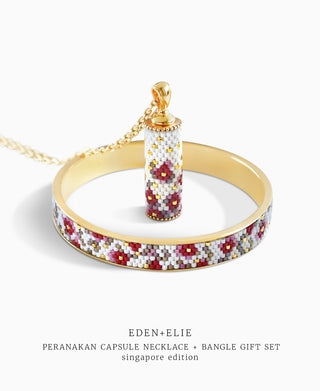 EDEN + ELIE Modern Peranakan capsule pendant necklace + bangle gift set - Singapore edition