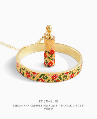 EDEN + ELIE Modern Peranakan capsule pendant necklace + bangle gift set - yellow