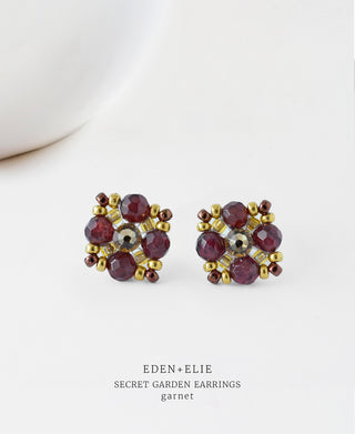Secret Garden Stud Earrings - Garnet