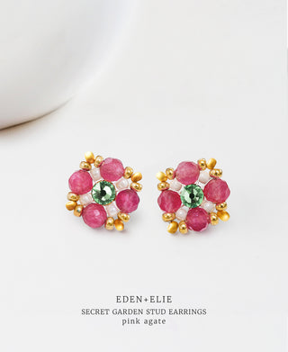 Secret Garden Stud Earrings - Pink Agate