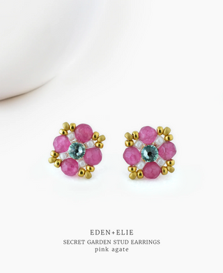 Secret Garden Stud Earrings - Pink Agate